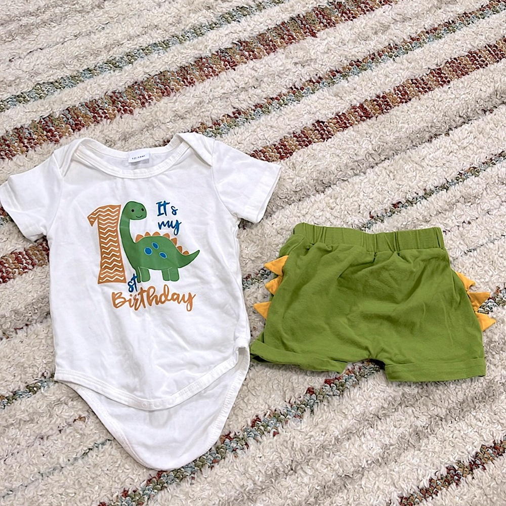 Baby Boy 1st Shirt and Shorts Set My First Birthday Dinosaur Outfit